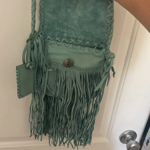 POLO RALPH LAUREN blue BOHO FRINGE LEATHER FESTIVAL CROSSBODY BAG - Picture 6 of 9